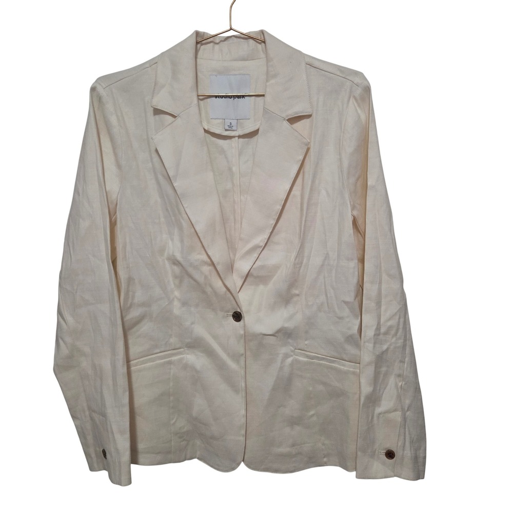 Studio Park Womens Cream Linen Blend Single Button Blazer Jacket A634587 Size S